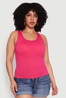 Womens Plus Seamless Scoop Neck Shelf Bra Tank Top, 2X-3X