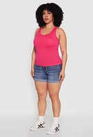 Womens Plus Seamless Scoop Neck Shelf Bra Tank Top, 2X-3X