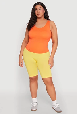 Womens Plus Size Seamless Scoop Neck Shelf Bra Tank Top, Orange, Size 2X-3X