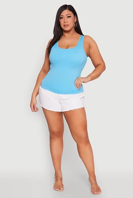 Womens Plus Size Seamless Scoop Neck Shelf Bra Tank Top, Blue, Size 2X-3X