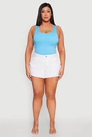 Womens Plus Size Seamless Scoop Neck Shelf Bra Tank Top, Blue, Size 2X-3X