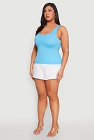 Womens Plus Size Seamless Scoop Neck Shelf Bra Tank Top, Blue, Size 2X-3X
