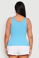 Womens Plus Size Seamless Scoop Neck Shelf Bra Tank Top, Blue, Size 2X-3X