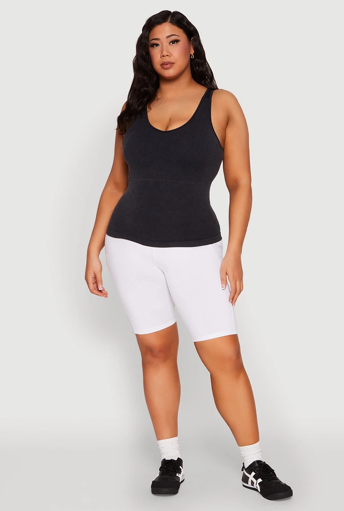 Womens Plus Seamless Mineral Wash Shelf Bra Tank Top, 2X-3X