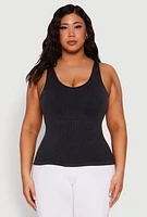 Womens Plus Seamless Mineral Wash Shelf Bra Tank Top, 2X-3X