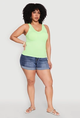Womens Plus Seamless Mineral Wash Shelf Bra Tank Top,