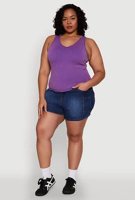 Womens Plus Size Seamless Mineral Wash Shelf Bra Tank Top, Purple, Size 2X-3X