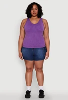 Womens Plus Size Seamless Mineral Wash Shelf Bra Tank Top, Purple, Size 2X-3X