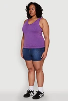 Womens Plus Size Seamless Mineral Wash Shelf Bra Tank Top, Purple, Size 2X-3X
