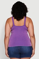 Womens Plus Size Seamless Mineral Wash Shelf Bra Tank Top, Purple, Size 2X-3X