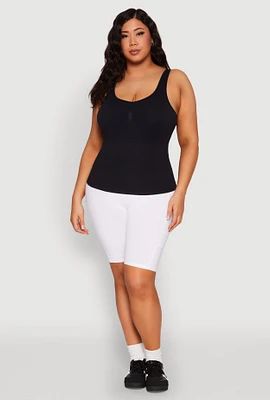 Womens Plus Size Ribbed Knit Seamless Tank Top, Black, Size 2X-3X