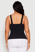 Womens Plus Size Ribbed Knit Seamless Tank Top, Black, Size 2X-3X