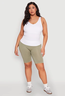Womens Plus Size Ribbed Knit Seamless Tank Top, White, Size 2X-3X