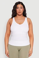 Womens Plus Size Ribbed Knit Seamless Tank Top, White, Size 2X-3X