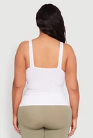 Womens Plus Size Ribbed Knit Seamless Tank Top, White, Size 2X-3X