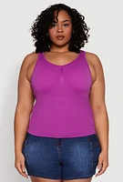 Womens Plus Size Ribbed Knit Seamless Tank Top, Purple, Size 1X-2X