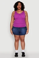 Womens Plus Size Ribbed Knit Seamless Tank Top, Purple, Size 1X-2X
