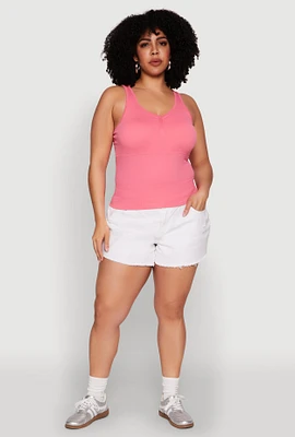 Womens Plus Size Ribbed Knit Seamless Tank Top, Pink, Size 2X-3X