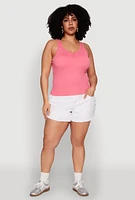 Womens Plus Size Ribbed Knit Seamless Tank Top, Pink, Size 2X-3X