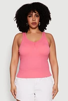Womens Plus Size Ribbed Knit Seamless Tank Top, Pink, Size 2X-3X