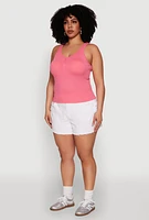 Womens Plus Size Ribbed Knit Seamless Tank Top, Pink, Size 2X-3X