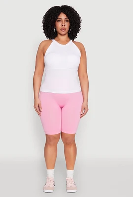 Womens Plus Seamless High Neck Tank Top, White,