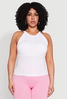 Womens Plus Seamless High Neck Tank Top, White,