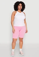 Womens Plus Seamless High Neck Tank Top, White,