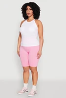 Womens Plus Seamless High Neck Tank Top, White,