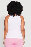 Womens Plus Seamless High Neck Tank Top, White,