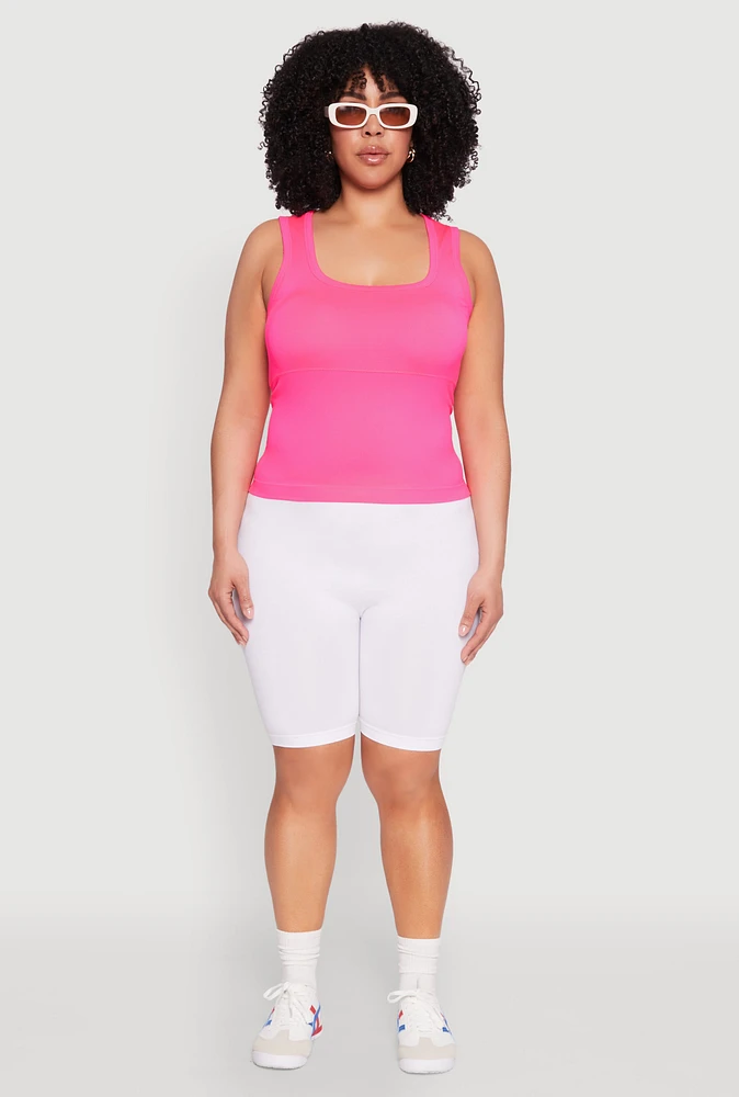 Womens Plus Seamless Square Neck Tank Top, Pink,