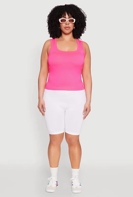 Womens Plus Seamless Square Neck Tank Top, Pink,