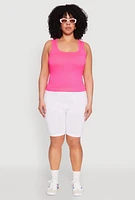 Womens Plus Seamless Square Neck Tank Top, Pink,
