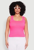 Womens Plus Seamless Square Neck Tank Top, Pink,