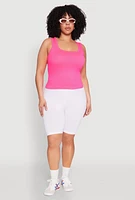 Womens Plus Seamless Square Neck Tank Top, Pink,