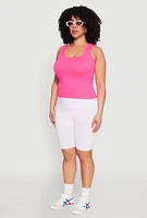 Womens Plus Seamless Square Neck Tank Top, Pink,
