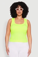 Womens Plus Seamless Square Neck Tank Top, Green,