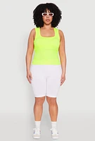 Womens Plus Seamless Square Neck Tank Top, Green,