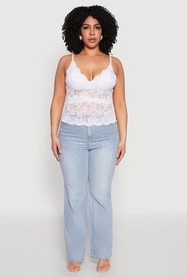 Womens Plus Floral Lace Cami, White,