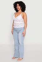 Womens Plus Size Floral Lace Cami, White, Size 1X