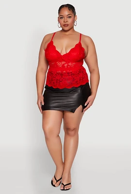 Womens Plus Size Floral Lace Cami, Red, Size 3X