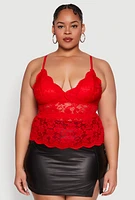 Womens Plus Size Floral Lace Cami, Red, Size 3X