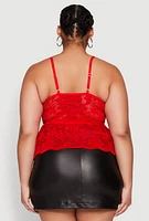 Womens Plus Size Floral Lace Cami, Red, Size 3X