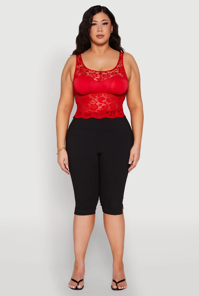 Womens Plus Floral Lace Scoop Neck Tank Top,