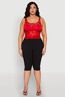 Womens Plus Floral Lace Scoop Neck Tank Top,