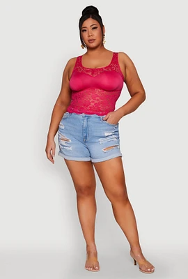 Womens Plus Size Floral Lace Scoop Neck Tank Top, Pink, Size 2X