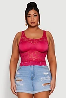 Womens Plus Size Floral Lace Scoop Neck Tank Top, Pink, Size 2X