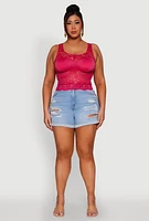 Womens Plus Size Floral Lace Scoop Neck Tank Top, Pink, Size 2X
