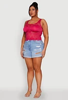 Womens Plus Size Floral Lace Scoop Neck Tank Top, Pink, Size 2X