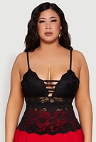 Womens Plus Floral Lace Caged Front Cami,